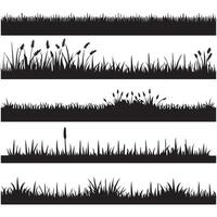 Five silhouettes of grass borders with varying heights and textures, perfect for design elements. vector