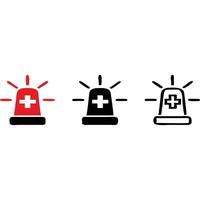 Three variations of a medical emergency light icon red, black, and outline. vector