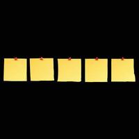 Five yellow sticky notes pinned to a black background, ideal for reminders or messages. vector