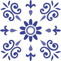 Blue and white floral tile pattern, decorative, square, symmetrical design. vector