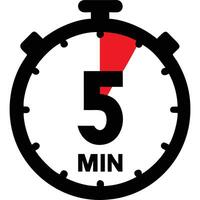 Stopwatch icon showing five minutes remaining, simple black and red design. vector