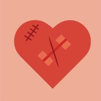 Abstract illustration of a mended heart with a bandage, symbolizing healing and recovery. vector