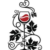 Elegant wine glass graphic with stylized grape leaves and vines. vector
