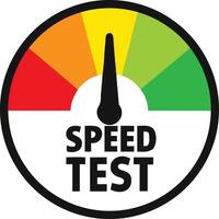 Speed test gauge graphic with color-coded indicator showing performance levels. vector