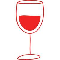 Simple red line drawing of a wine glass with red wine. vector
