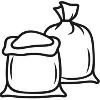 Two simple line drawing sacks of powder or grain. vector
