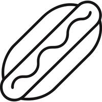 Simple line art illustration of a hot dog in a bun with mustard. vector