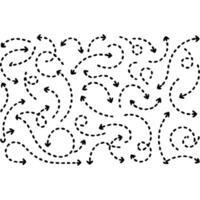 Abstract black arrows with dashed lines, pointing in various directions. vector
