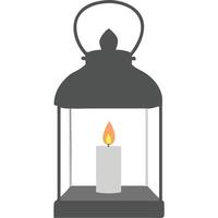 Simple illustration of a gray lantern with a lit candle inside. vector
