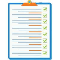 Checklist clipboard with hand-drawn checkmarks and progress bars, illustrating task completion. vector