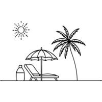 Minimalist Beach Scene with Sun, Umbrella, and Palm Tree vector