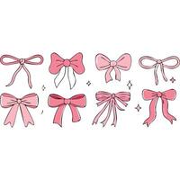 Collection of eight pink hand-drawn bows, various styles, perfect for design projects. vector