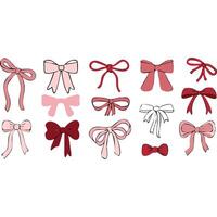 Collection of hand-drawn pink and red bows, perfect for gift wrapping, cards, and design projects. vector