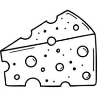 Hand-drawn illustration of a wedge of cheese with holes, simple line art style. vector