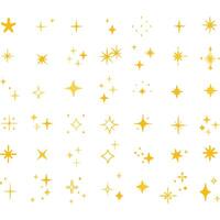 Set of Sparkling Yellow Stars in Various Styles vector