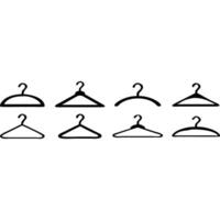 Collection of eight different simple black clothes hangers, isolated on white. vector