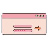 Cute cartoon illustration of a login window with username and password fields. vector