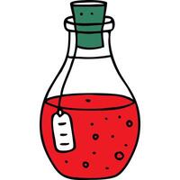 Cartoon illustration of a red potion bottle with a cork and a blank label. vector