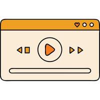Cute cartoon illustration of a media player window with play, pause, and skip buttons. vector