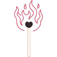 Burning matchstick with a heart shaped flame minimalist design, romantic concept. vector