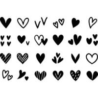 Collection of hand-drawn black hearts various shapes and styles perfect for Valentine's Day. vector