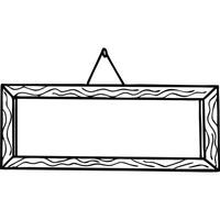Hand-drawn illustration of a hanging rectangular wooden frame with a textured wood grain pattern. vector