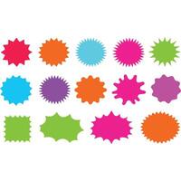 Collection of colorful starburst and splatter shapes, perfect for design elements. vector