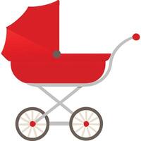 Red baby stroller, classic design, simple illustration, isolated on white background. vector