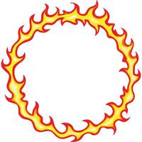 Fiery circular frame, red and yellow flames, cartoon style, perfect for design. vector