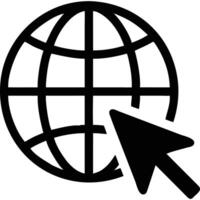 Bold black globe icon with cursor, symbolizing internet access and online connection. vector