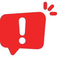 Red speech bubble with exclamation mark, alert notification icon. vector