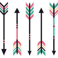 Five stylish, colorful arrows with geometric patterns, perfect for design projects. vector