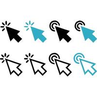 Collection of cursor icons click, hover, pointer, black, blue, variations. vector
