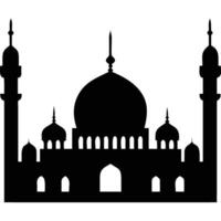 Black silhouette of a mosque with two minarets and a central dome. vector