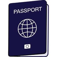 Dark blue passport illustration with a globe and photo icon. vector