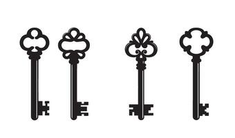 Detailed vintage key set element silhouette graphic with security lock access design perfect for tattoo logo emblem or decorative project vector