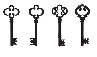 Artistic hand sketched key set element silhouette collection vintage access locks for artwork or branding use vector