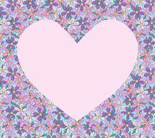 Heart shape. Frame, border floral. Multicolored flowers. Line drawing, doodle. Simple meadow flower, background for holiday card, banner. vector
