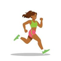 Portrait of a girl with dark skin color who runs, flat style, isolate on white background, healthy lifestyle vector