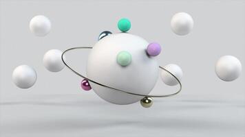 Modern 3D Abstract Floating Balls with Metallic Orbits on White Background video