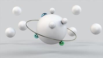 Futuristic 3D Spheres with Orbiting Metallic Elements on Minimalist Background video