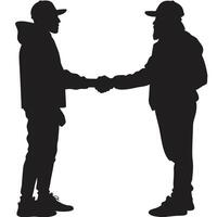 Silhouette of two men handshaking in agreement or partnership vector
