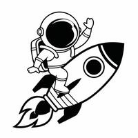 Cartoon astronaut waving while riding a rocket in space illustration vector