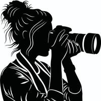Silhouette of a woman holding a camera taking a photograph vector