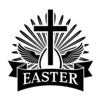 Easter cross with wings and ribbon vector