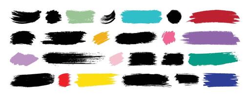 Set of Paint brush stroke, Ink splatter, artistic design elements. Dirty watercolor texture, box, frame, grunge background, splash and creative shape icon set collection design. vector