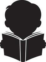 Black Silhouette Of A Student Reading An Open Book Illustration vector