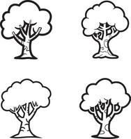 Collection Of Stylized Trees Black And White Hand Drawn Forest Elements vector