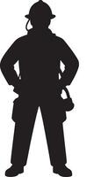 Firefighter Silhouette Standing With Hands On Hips Graphic Illustration vector