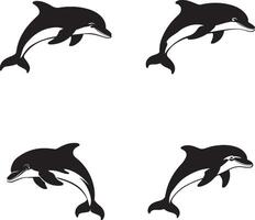 Set Of Four Monochrome Dolphin Illustrations In A Minimalist Style vector